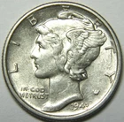 1943 s mercury dime EF-AU condition strong details full bands, KM 140