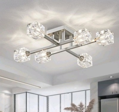 XINGQI Brushed Nickel Ceiling Light Fixture 6-Light Modern Sputnik Chandelier...