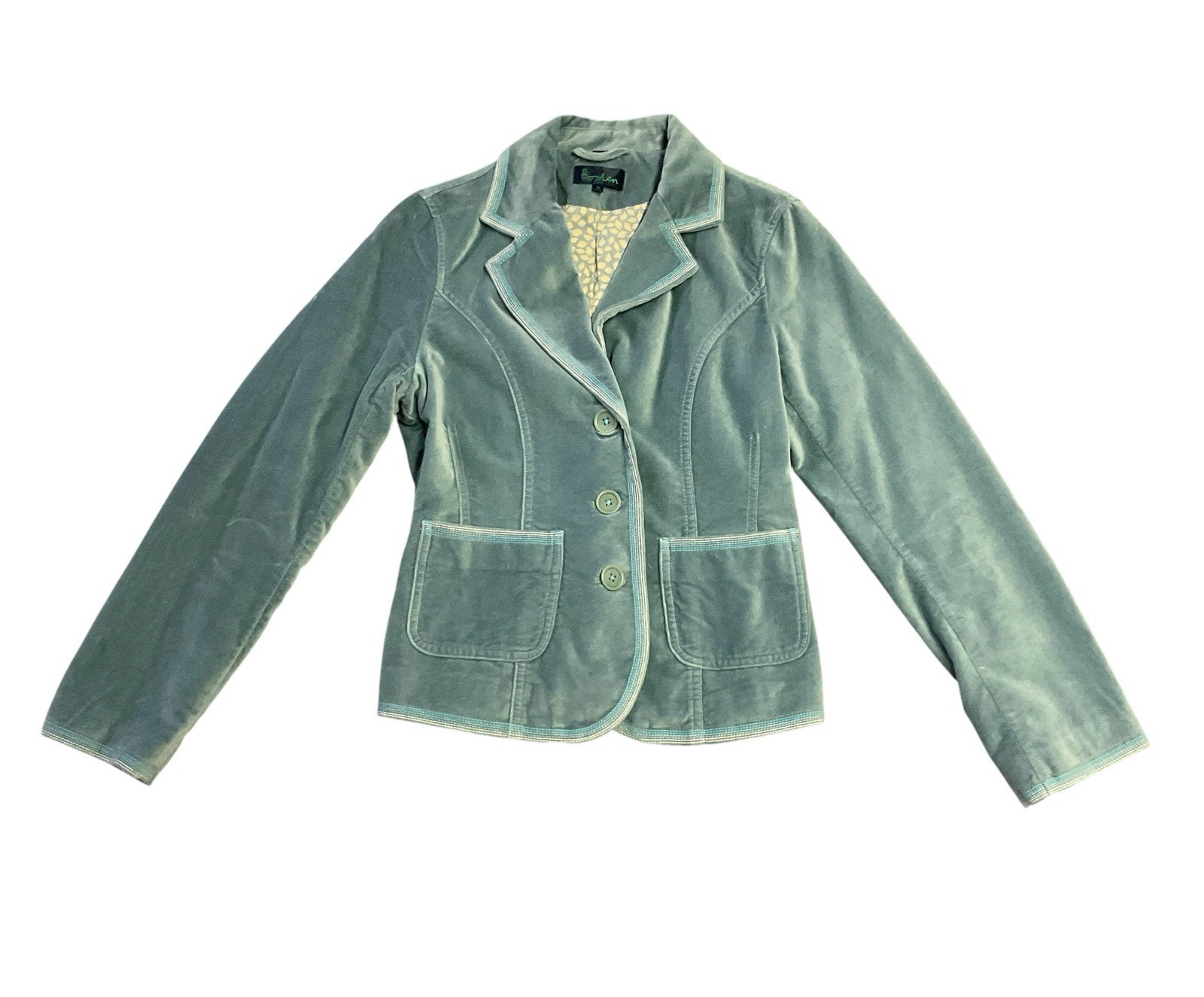 Boden Women’s Velvet Blazer Jacket Size 10 Blue Cotton Button Front Tailored