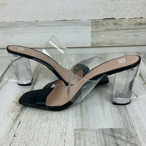 BP Womens sz 10 Naomi Black Faux Leather clear block heel sandals new - Picture 6 of 8