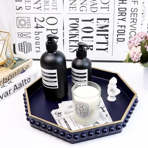 Navy Blue Octagonal Plastic Serving Tray for Coffee Table, Ottoman, Kitchen - Picture 6 of 7