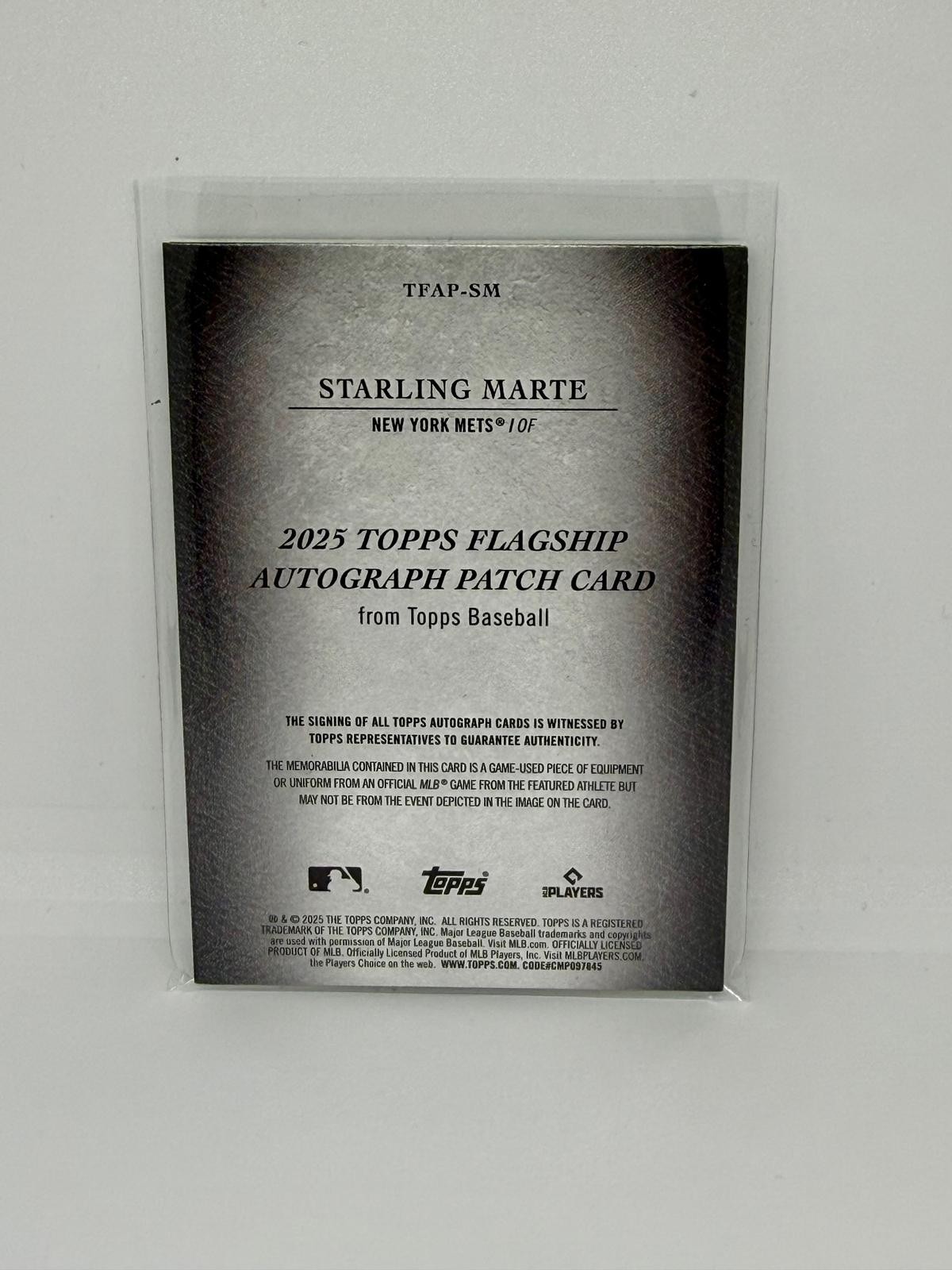 Starling Marte 2025 Topps #TFAP-SM Topps Flagship Patch Auto #/30 view 2