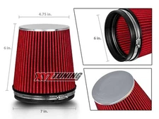 6" RED Truck Short Performance High Flow Cold Air Intake Cone Dry Filter