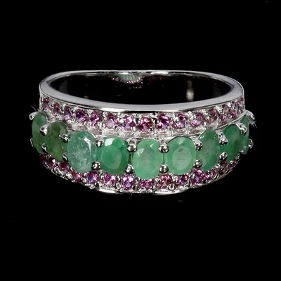 925 Sterlingsilber Ring Oval Smaragd Rhodolith Natur Edelstein Schmuck Größe 9 - Bild 1 von 4