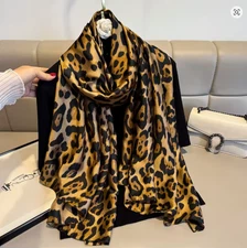 Leopard Print Scarf Satin Style Elegant Fashion Accessory for Women 180x90cm