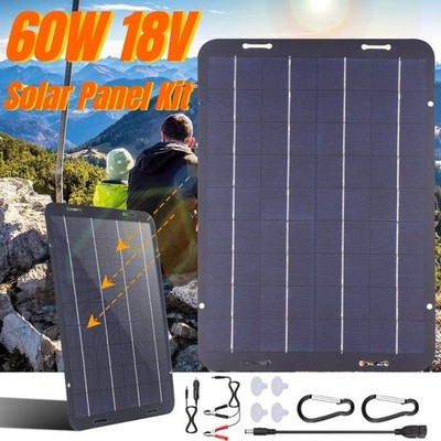 60W Solar Panel 18V Trickle Charger Battery Charger Kit Maintainer Boat Car RV