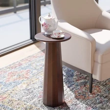 Enteka Solid Mango Wood End Table – 24" Tall Accent Side Table with Walnut Fi...