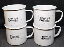 Set Of 4 Journeyman Distillery Metal Enamelware Camping Coffee White Mugs Cups 
