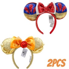 Disney~Belle Beauty&the Beast Ears +Snow White Ears Sparkle Sequins Bow Headband