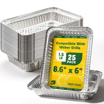 25 Pack 8.6'' x 6'' Grill Drip Pans with Weber Q, Spirit & Genesis Series   Alu...