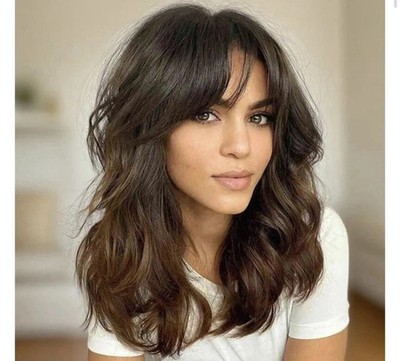 New Women's Long Natural Medium Brown Wavy Wig 16 Inch