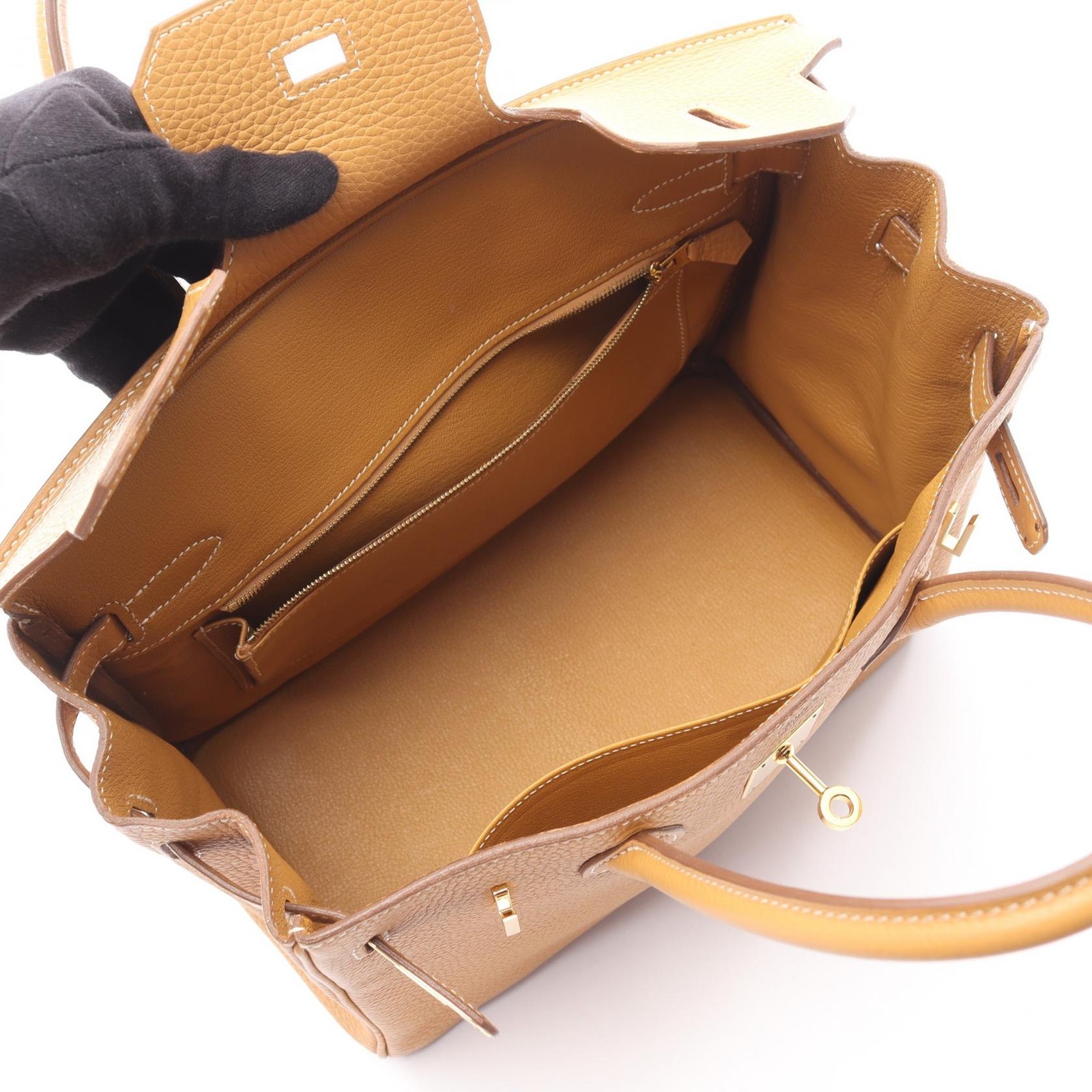 HERMES Birkin 30 Handbag R Taurillon Clemence Natural sable GHW Used Women thumbnail 3