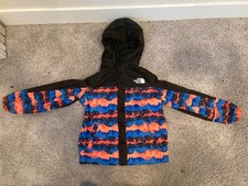 The North Face Kids Hooded Jacket Blue Orange Pattern Waterproof Youth Large