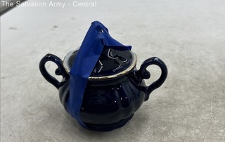 Kt Cobalt Blue Gold Gilt Floral Porcelain Decorative 7 Piece Tea Set