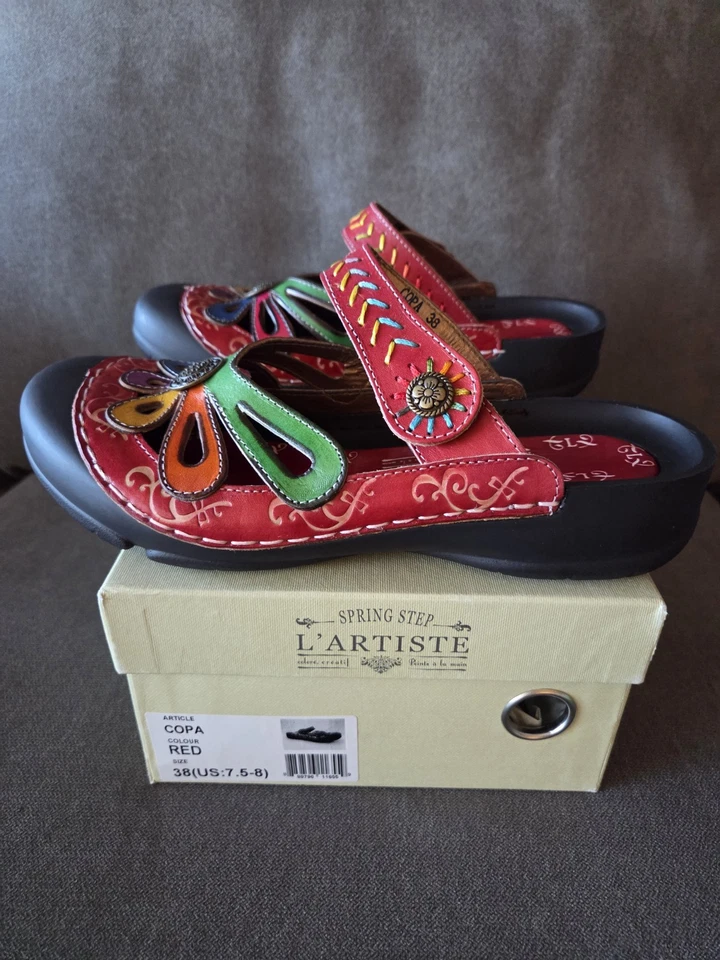 L'Artiste By Spring Step Sandals Copa Red Leather Size 38 US Size 7.5-8 NEW - Image 3 of 4