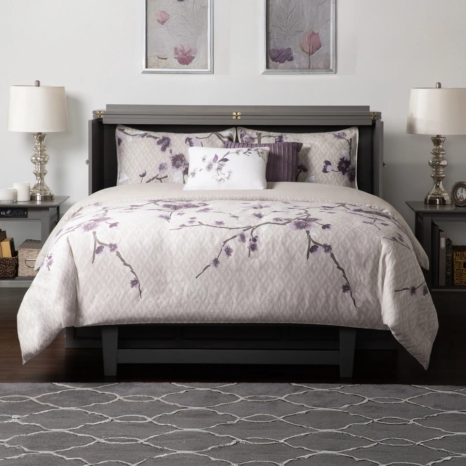 Cómoda de cama Murphy moderna de madera maciza Deerfield Queen con colchón en gris Foto 4 de 4