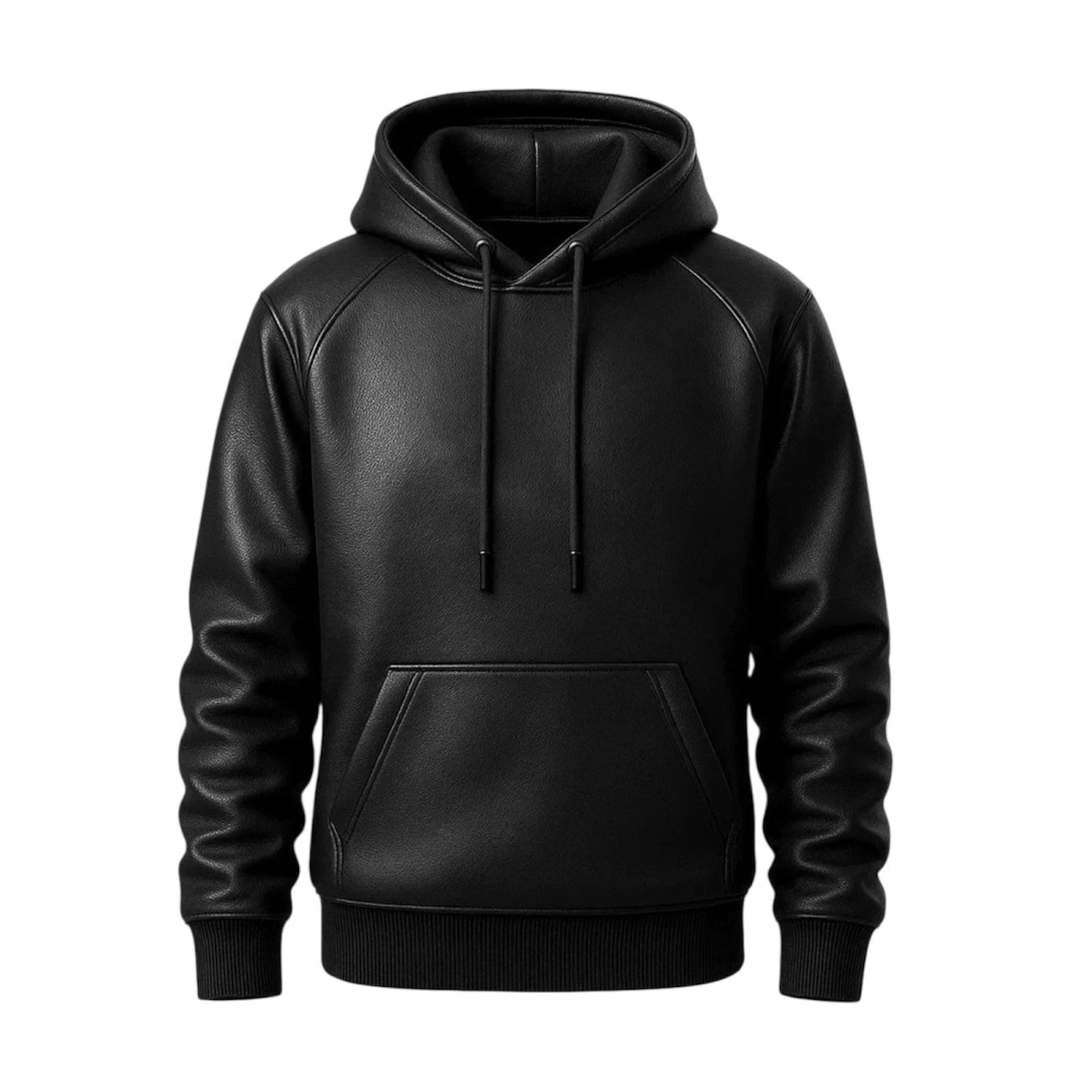 Men's Black Premium Leather Hoodie Handmade Genuine Lambskin Leather Jacket