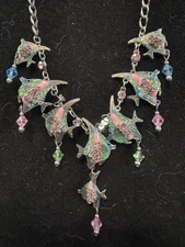 New In Box Lunch At The Ritz 2Go Angel Fish Necklace Silver Tone W/ Crystals