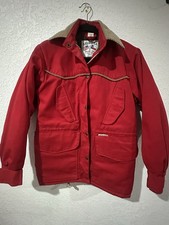 Vintage Brassada women s Red Utility ranger coat Jacket with Tan Corduroy Collar