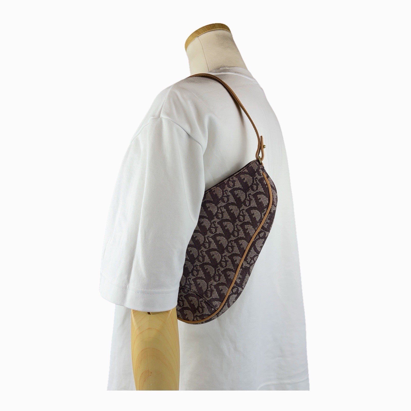 Auth Christian Dior 2001 Trotter Saddle Bag Accessory Pouch Canvas Brown t77 image 5