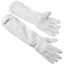 Beekeeping Gloves Goatskin Leather, Canvas Long Sleeves with Elastic Cuff, Med
