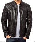 Men's Leather Jacket Biker Motorcycle Genuine Cowskin Black Quilted Jacket Coat