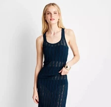 Future Collective Jenee Naylor Women’s L Navy Blue Open Stitch Sweater Tank New