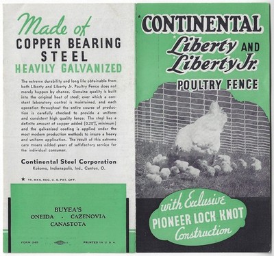 Poultry Fence Continental Liberty JR Vintage Leaflet Wire Fencing Farm Supply