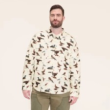 Adult Bird Motif Long Sleeve Button-Down Flannel Shirt - Woolrich Cream Medium