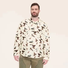 Adult  Bird Motif Long Sleeve Button-Down Flannel Shirt - Woolrich Cream x-large