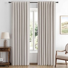 100 Blackout Linen Curtains for Bedroom, Ivory Solid Luxury Decor Thermal In...