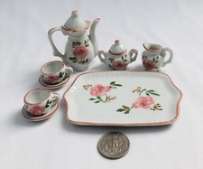 Vtg Andrea By Sadek Minature Pink Rose Blossom Porcelain Tea Set Toy - 10 PC
