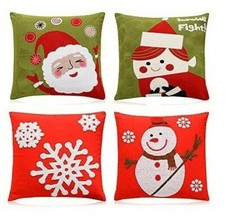 Embroidery Christmas Pillows Covers Decorative 18x18 Inch Set of 4 Cotton