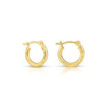 14k Solid Yellow Gold Hand Engraved Full Diamond-cut Round Hoop Earrings 11-45mm