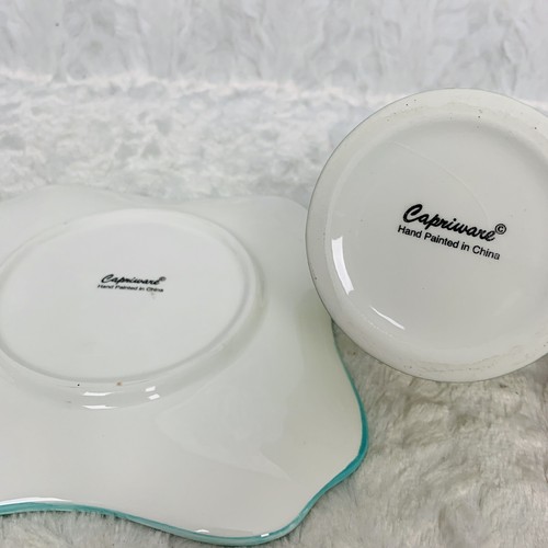 Capriware Cup Square Dessert Plate Beautiful Handpainted Floral Pedestal Mug - Picture 6 of 10
