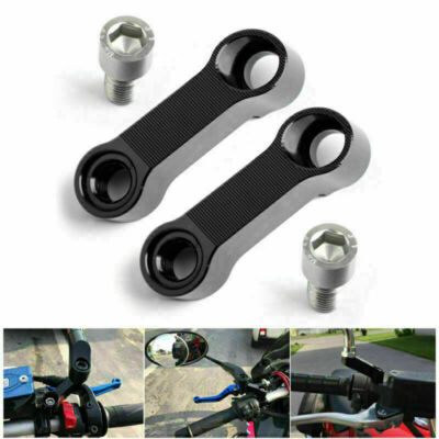 2xCW CNC BLACK 10MM MOTORCYCLE MIRROR RISER EXTENDER MOTORBIKE ADAPTOR ADAPTER A