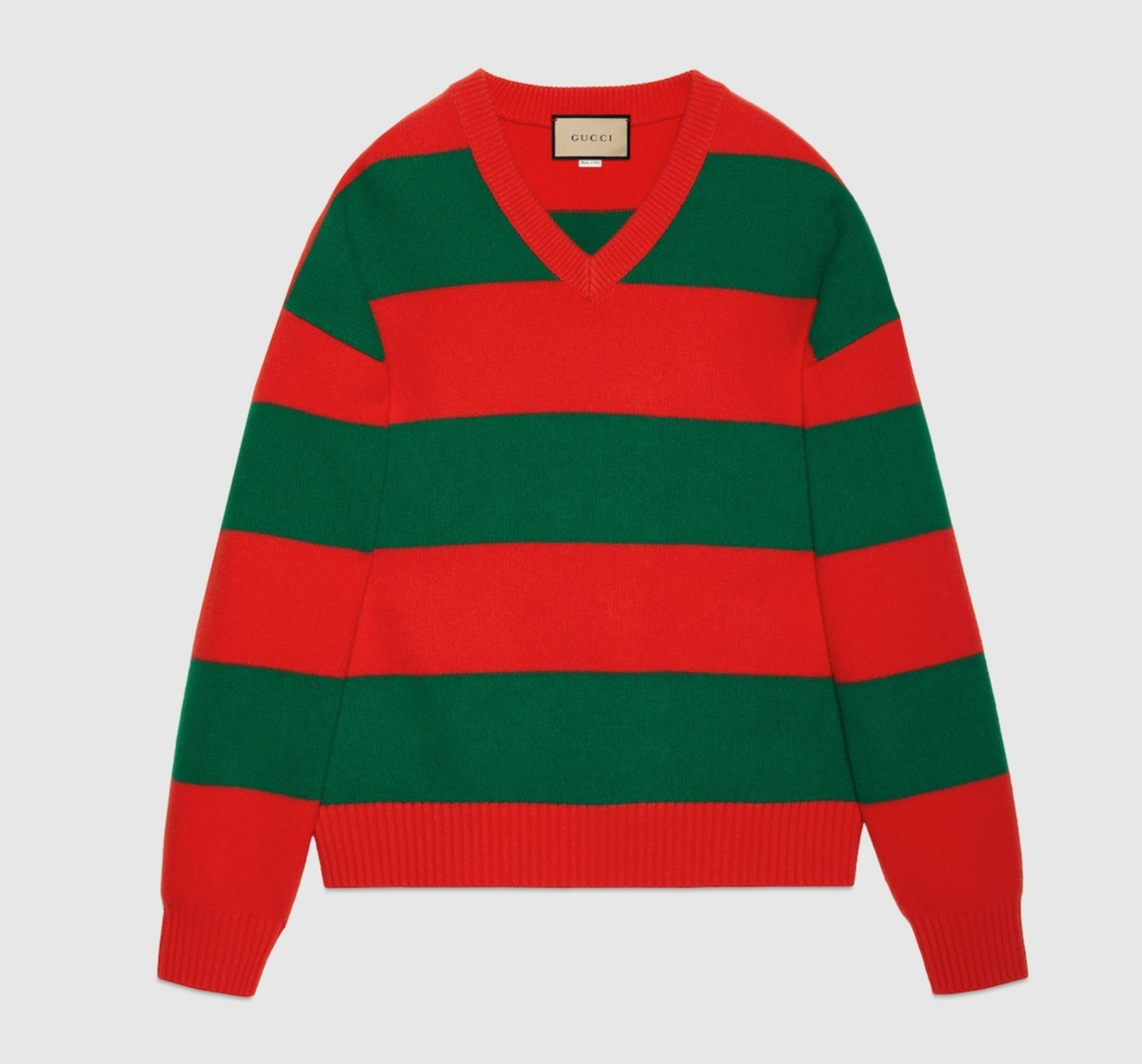 size XL - Gucci Striped V-neck Felted Wool Jumper Sweater Red