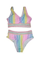 Womens 2 Pc. Bikini Size Large L Pastel Stripe Pink Blue Aqua Yellow NWOT