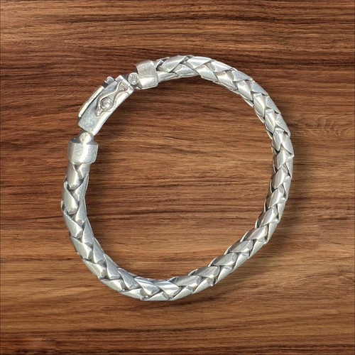 Bracelet Braided Round Sterling Silver 925 George Style w Box Clasp. 8.25"/ 9" - Afbeelding 5 van 5