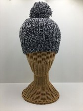 Rebecca Minkoff Black White Marled Set Knit Pom Hat Fingerless Gloves NWT OSFA