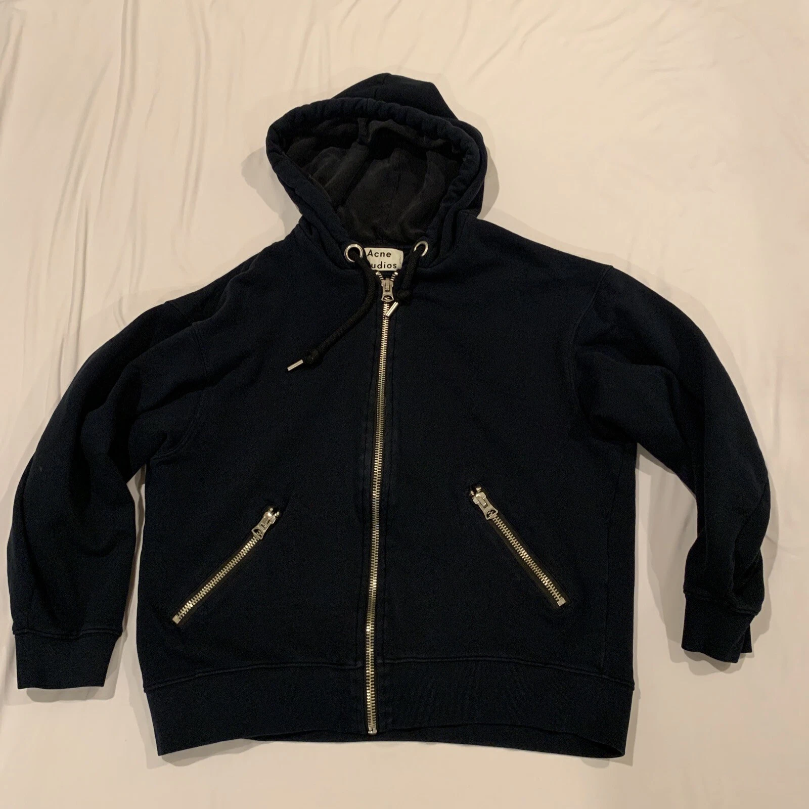 ACNE STUDIOS Felpa con cappuccio da donna unisex punta in pile nero cerniera intera taglia S