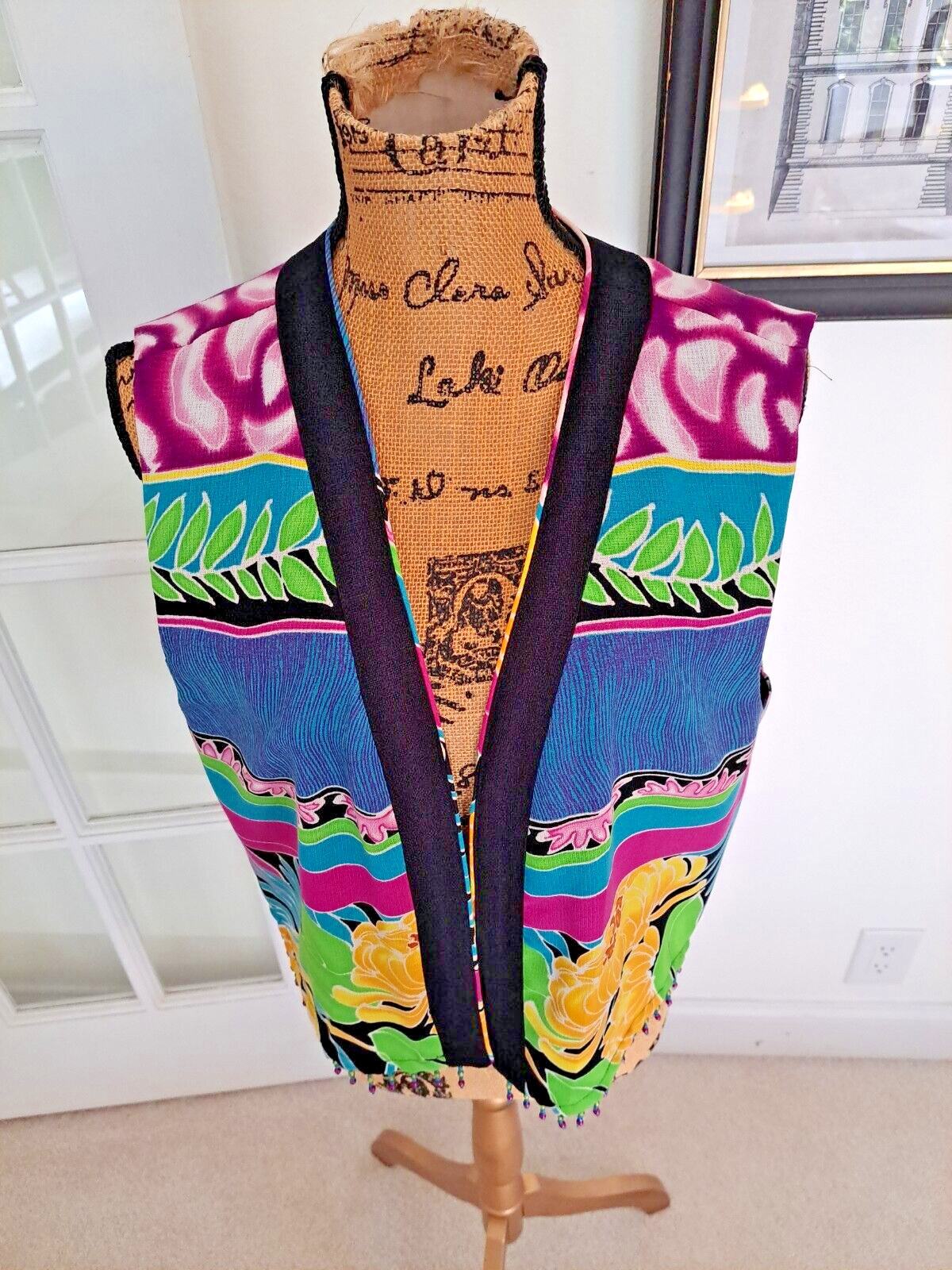 Vintage Nancy Bolen City Girl Beaded Art to Wear Open Vest Top Women’s Large