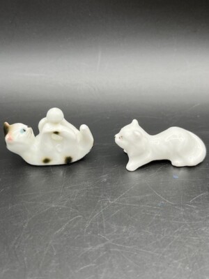 Lot 2 Vintage Mini Mid Century 1950's Ceramic Kitty Cat Kitten Kitschy