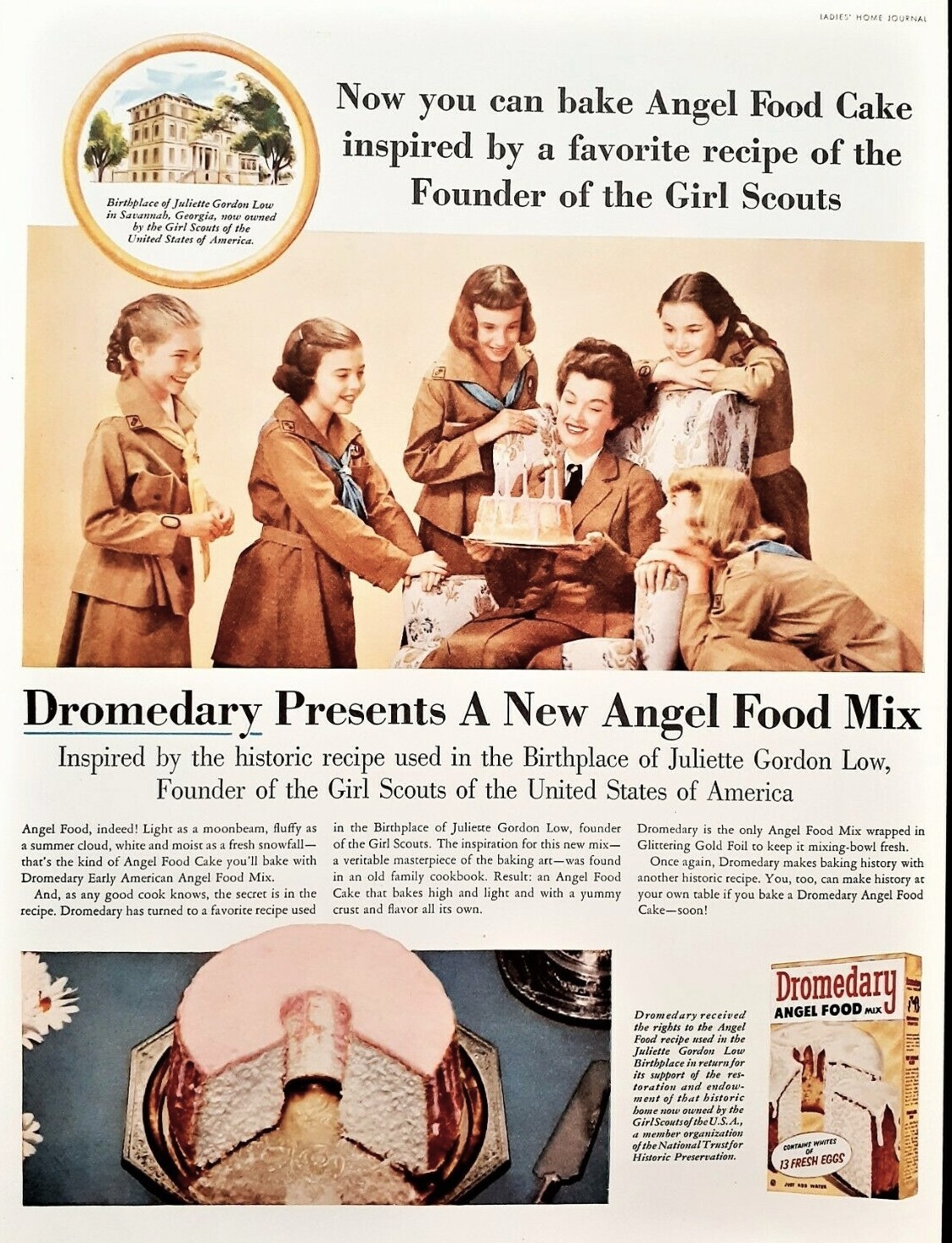 Girl Scouts Dromedary Cake ad Angel Food  vintage 1956 original advertisement