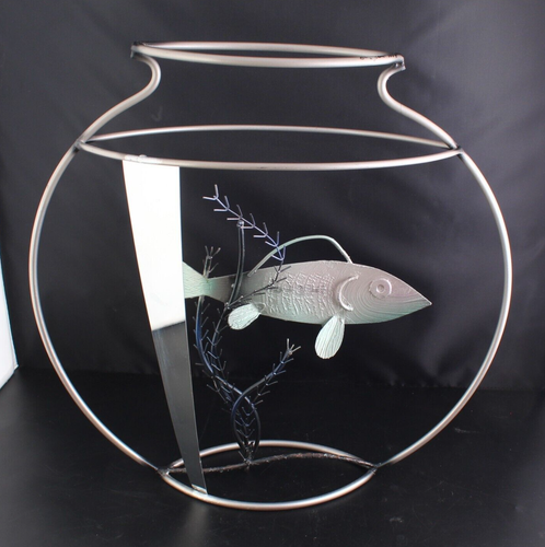 VTG 1995 Large Curtis Jere FISH Aquarium Fishbowl Tabletop Sculpture Signed 16" - Picture 2 of 9