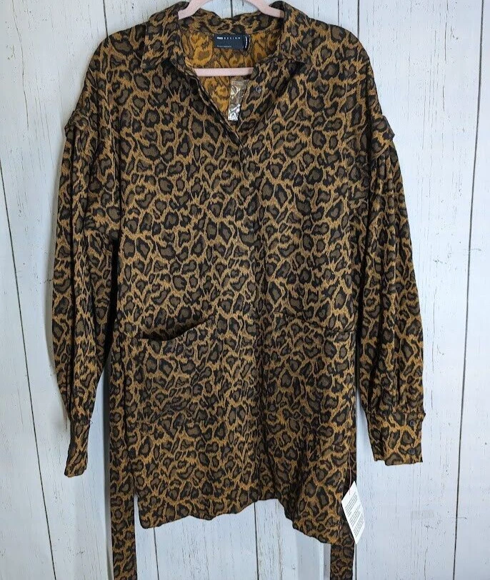 COACH Trench donna Asos Design taglia 8 stampa leopardata ghepardo tasche anteriori nuovo con etichette