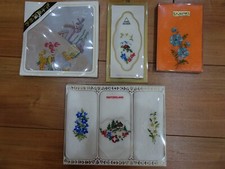7 Piece Lot of Vintage Embroidered Ladies Hankie Handkerchiefs Swiss, China NEW 