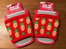 FREAKER USA 'Pineapples' print Slippy Coozie Drink Covers SET OF 2 New