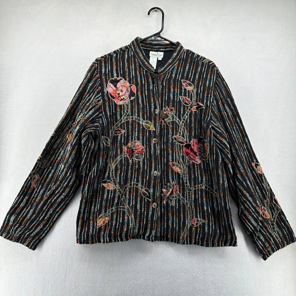 Chaqueta Coldwater Creek Negra Para Mujer L Terry Tela Bordada Gitana Hippie Boho Foto 3 de 4