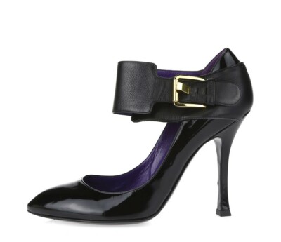 Womens Sergio Rossi black patent leather ankle strap pumps/ shoes sz. 39